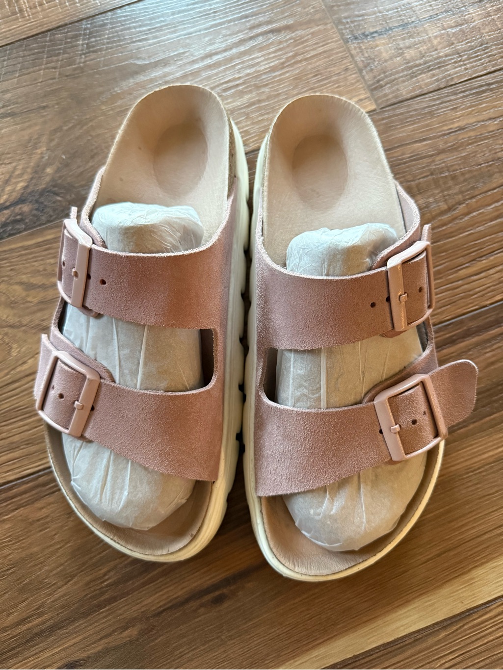 Birkenstock Pink Double-Strap Suede Sandals